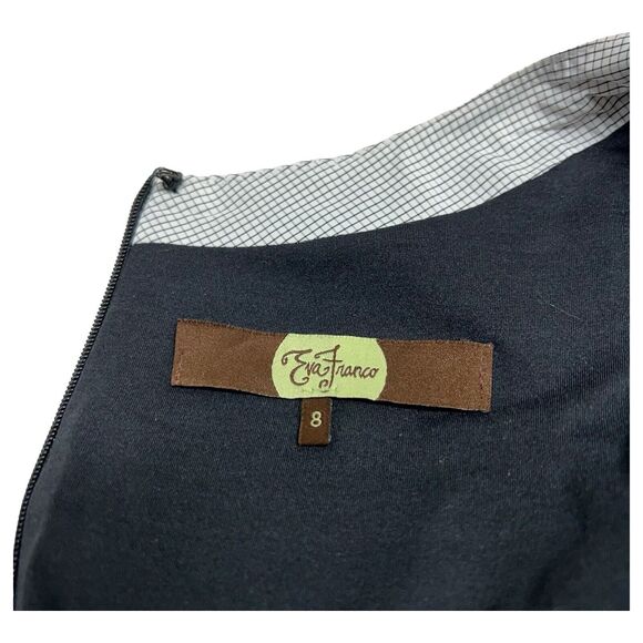 Eva Franco Belted Sleeveless Dress SZ 8 Black White Grid Pattern Bows Buttons - Picture 7 of 11